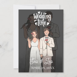 Convite de Casamento de Casal Ilustrado Moderno