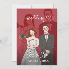 Convite de Casamento de Casal Ilustrado Moderno