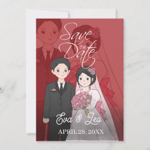 Convite de Casamento de Casal Ilustrado Moderno