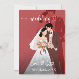 Convite de Casamento de Casal Ilustrado Moderno