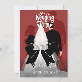 Convite de Casamento de Casal Ilustrado Moderno
