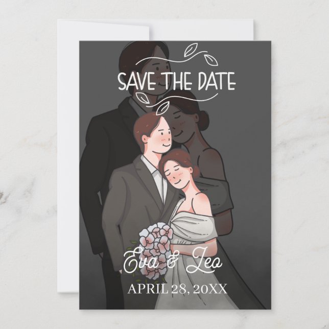 Convite de Casamento de Casal Ilustrado Moderno (Frente)