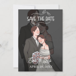 Convite de Casamento de Casal Ilustrado Moderno