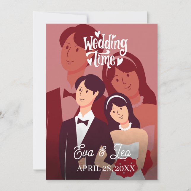 Convite de Casamento de Casal Ilustrado Moderno (Frente)
