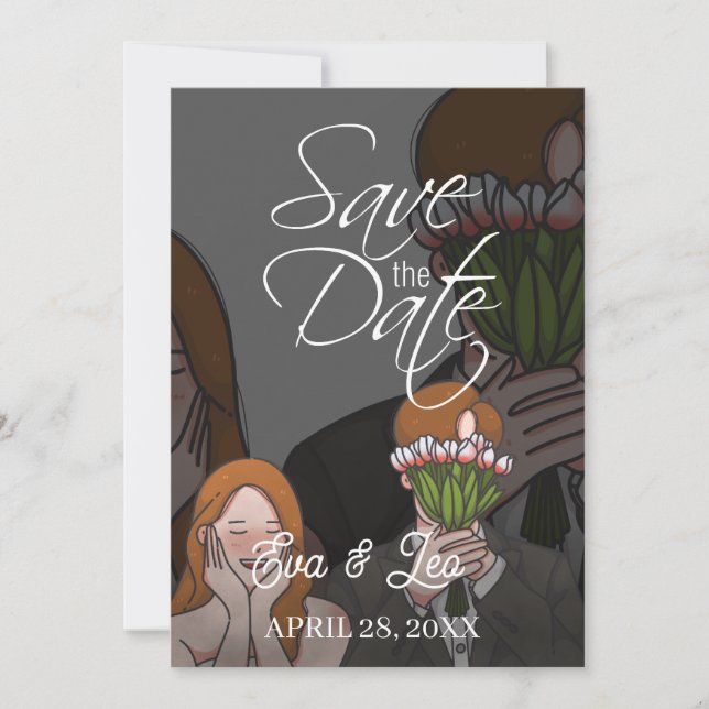 Convite de Casamento de Casal Ilustrado Moderno (Frente)
