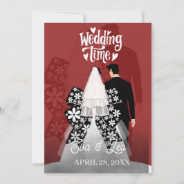 Convite de Casamento de Casal Ilustrado Moderno