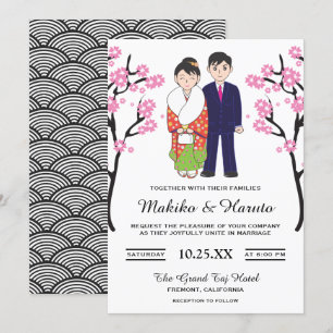 Convite de Casamento de Casal Japonês Romântico Fo