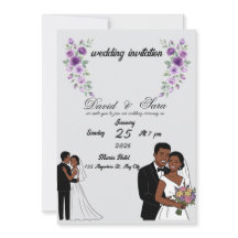 Convite de Casamento de Casal Negro Ilustrado Mode