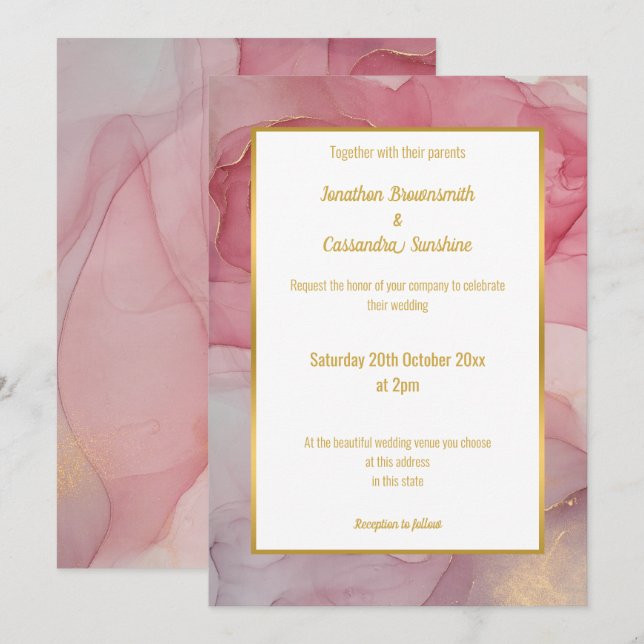 CONVITE DE CASAMENTO DE CASAMENTO MARBAL DE ROSA L (Frente/Verso)