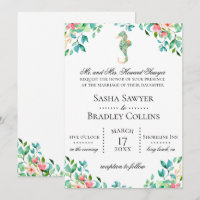 Convite De Casamento De Cavalo De Marinho Botânico