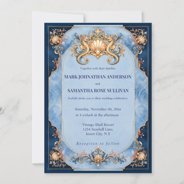 Convite de casamento de cavalo-marinho de praia el (Frente)