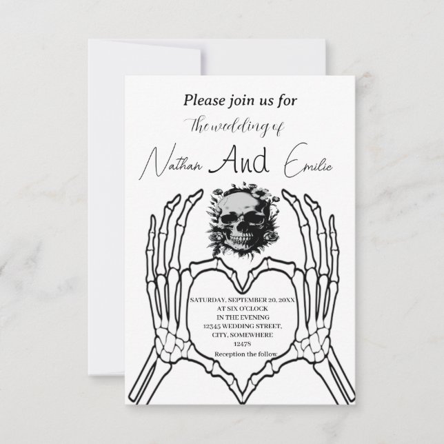 Convite de Casamento de Caveira Elegante Gótico (Frente)