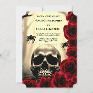 Convite de casamento de caveira gótica floral pret