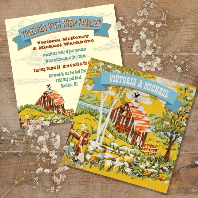 Convite de Casamento de Celeiro de Madeira Rústica (Criador carregado)