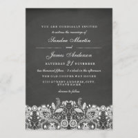Convite de Casamento de Chalkboard de Lace Branco
