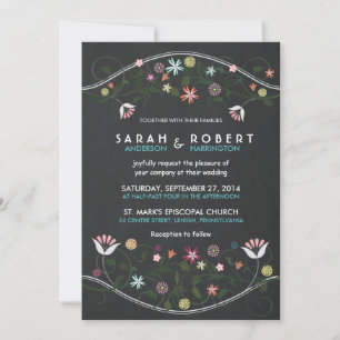 Convite De Casamento De Chalkboard De Wreath Flora