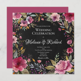 Convite De Casamento De Chalkboard Floral Cor-De-R