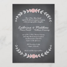 Convite De Casamento De Chalkboard Floral Wreath