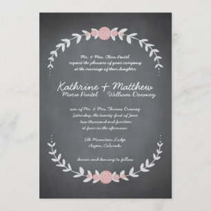 Convite De Casamento De Chalkboard Floral Wreath