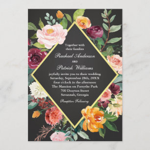 Convite De Casamento De Chalkboard Rustic Floral