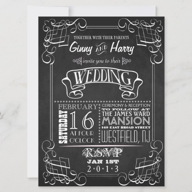 Convite De Casamento De Chalkboard Vintage (Frente)