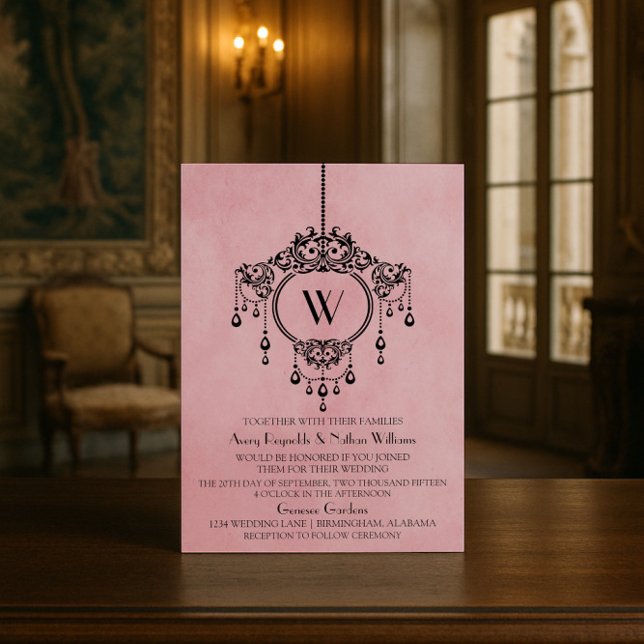 Convite de casamento de Chandelier de Vintage Rosa (Pink Vintage Chandelier Wedding Invite)