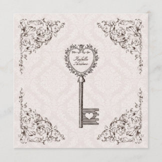 Convite De Casamento De Chave De Amor Vintage #V1