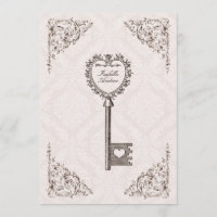 Convite De Casamento De Chave De Amor Vintage #V1
