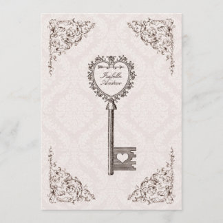 Convite De Casamento De Chave De Amor Vintage #V1