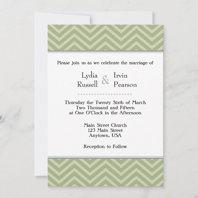 Convite De Casamento De Chevron Verde De Sage Oliv (Frente)