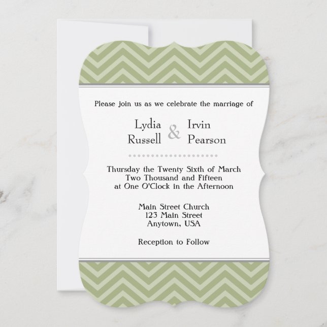 Convite De Casamento De Chevron Verde De Sage Oliv (Frente)