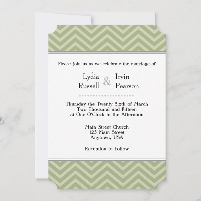 Convite De Casamento De Chevron Verde De Sage Oliv (Frente)