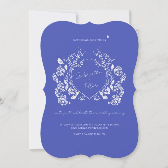 Convite de Casamento de Chinoiserie Azul (Frente)