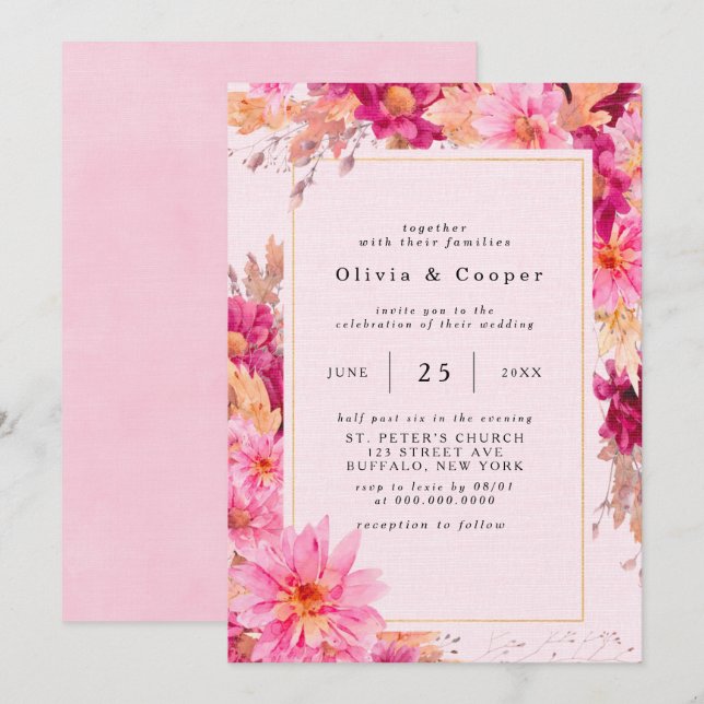Convite De Casamento De Chrysanthemum Pink (Frente/Verso)