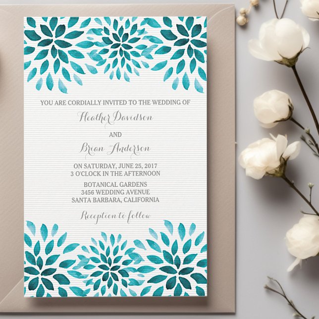 Convite de casamento de Chrysanthemum Teal Waterco (Teal Watercolor Chrysanthemum Wedding Invitation)