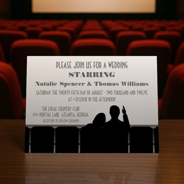 Convite de casamento de cinema, Cinzas (Gray Movie Theater Wedding Invite)