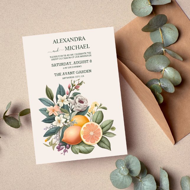 Convite De Casamento De Citros De Aquarela Russa (Criador carregado)
