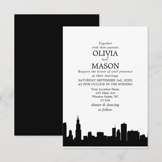 Convite De Casamento De Cityscape Em Skyline De Ch (Frente/Verso)
