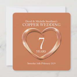 Convite de casamento de cobre coração 7 anos de fe