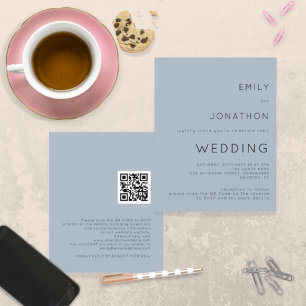 Convite de casamento de Código QR Azul Dusty Simpl