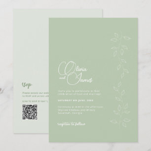 Convite de Casamento de Código QR Botânico Verde S