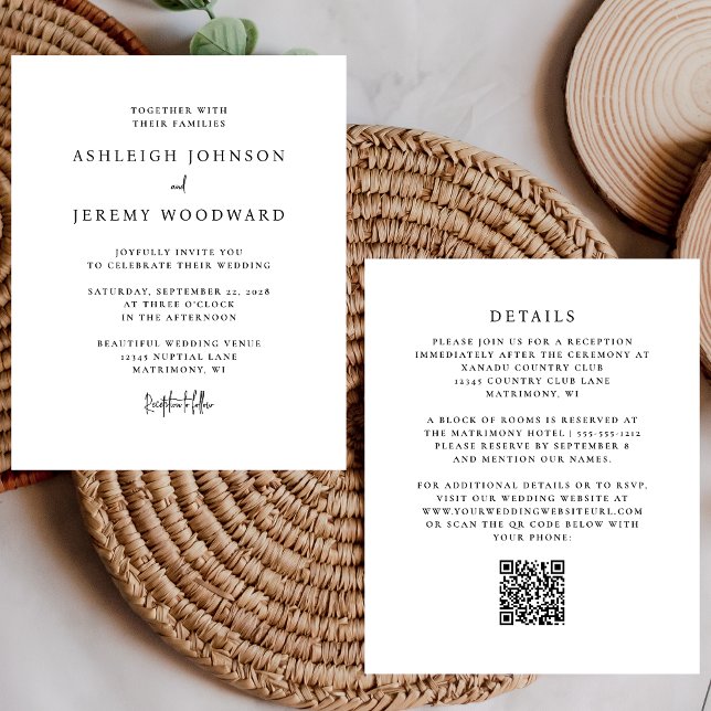 Convite de Casamento de Código QR Branco e Preto d (Criador carregado)