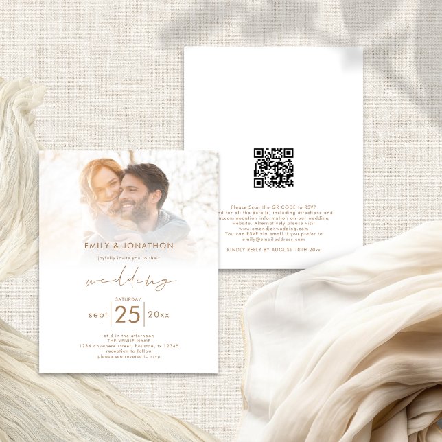 Convite de casamento de Código QR da Sobreposição  (Front and back view)