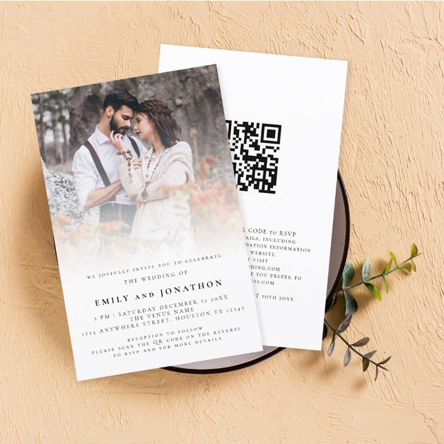 Convite de casamento de Código QR da Sobreposição  (Front and back view, luxury foil printing)