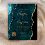 Convite de casamento de Código QR de Agate Azul de<br><div class="desc">Este elegante convite de casamento apresenta uma imagem de fundo da cor azul lacrimogênea agada aparada com uma falso brilho dourado. O texto personalizável combina manuscrito, protetor e fontes itálicas de cor dourada. Precisa adicionar mais informações? Personalize facilmente o código QR para direcionar os convidados para o seu site de...</div>