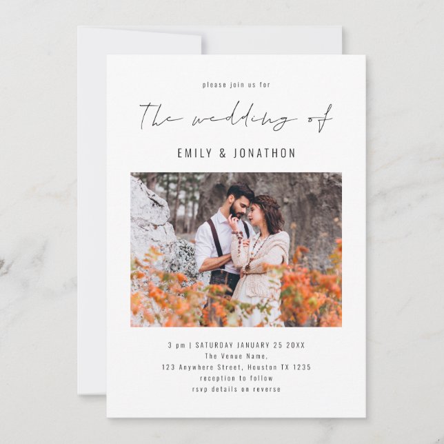 Convite de Casamento de Código QR de Foto de Scrip (Frente)