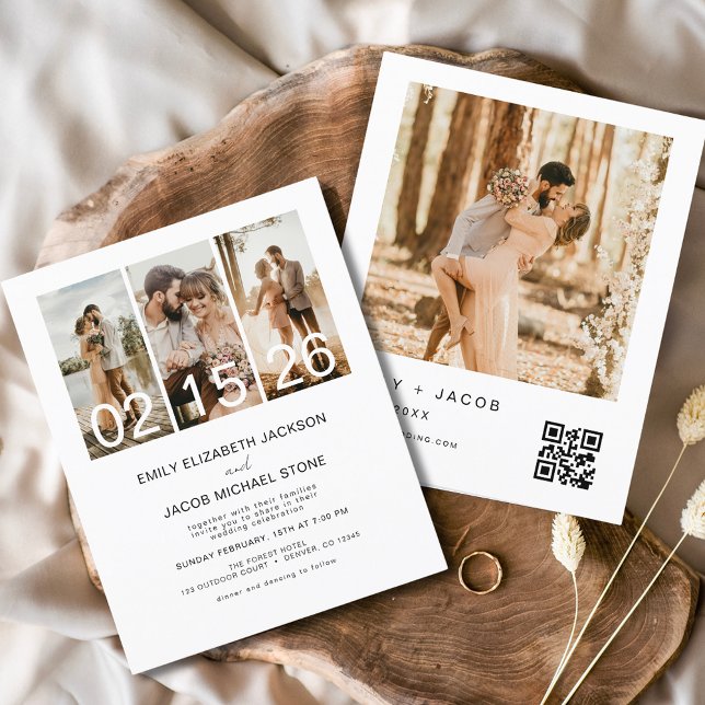 Convite de Casamento de Código QR de Foto Minimali (Criador carregado)