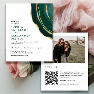 Convite de casamento de código QR de Foto Verde Es
