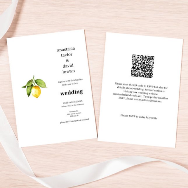 Convite de Casamento de Código QR de Limão Amarelo (Criador carregado)