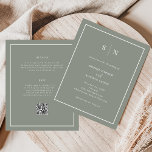 Convite de Casamento de Código QR de Orçamento Mín<br><div class="desc">Estes elegantes, modernos e orçamentários convites para casamento são impressos em uma folha de papel. Eles apresentam um simples design de texto verde-sábio e minimalista branco, com um quadro clássico na fronteira. Adicione suas iniciais ou monograma para torná-las completamente suas. A parte de trás do convite tem espaço para adicionar...</div>